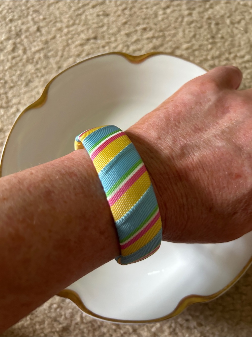 Melly M Striped Pastel Ribbon Yellow, Blue & Pink Bracelet NWT